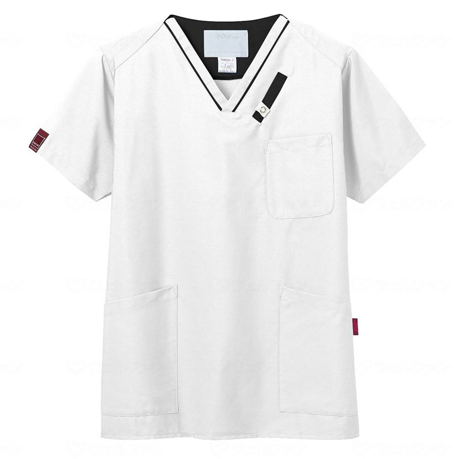 スクラブ/ホワイト×ブラック/LL