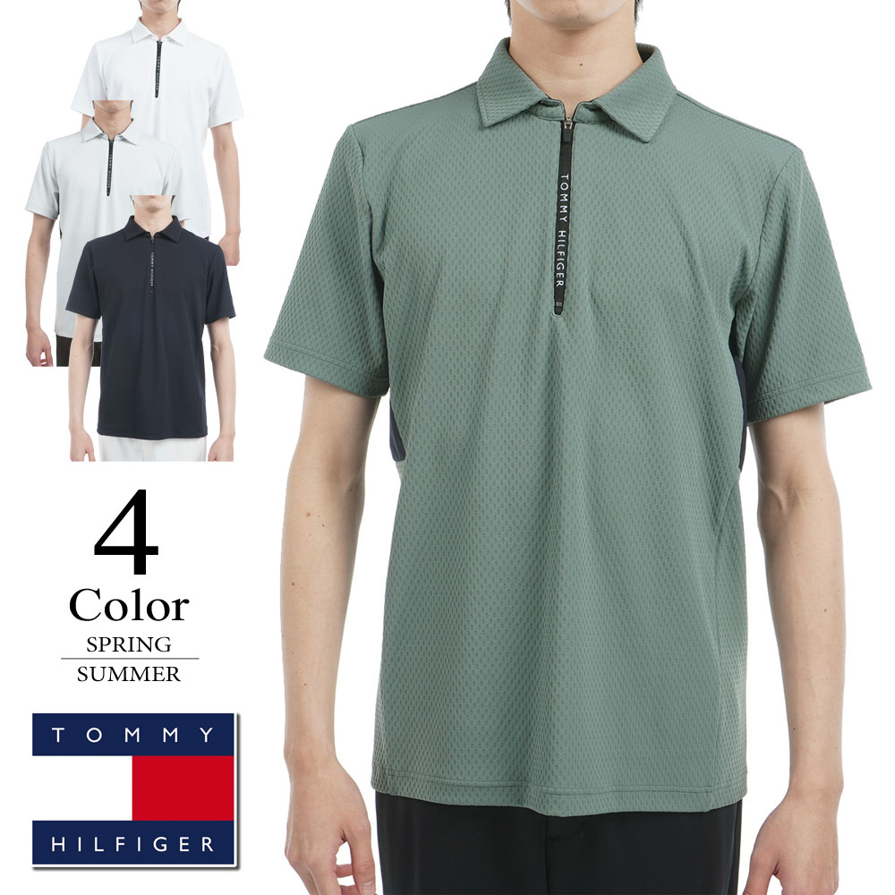 Shirts - 【セール/40％OFF】トミーヒルフィガー ゴルフウェア 半袖ハーフジップシャツ〔リンクスジャガード〕 【L寸：メンズ】トミーヒルフィガー TOMMY HILFIGER ゴルフウェア シャツ メンズ【2025春夏新作モデル】 thma536