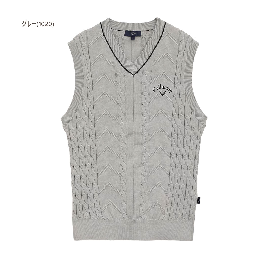 キャロウェイ ゴルフウェア Vネックケーブルニットベスト c25219100 【M/L/LL寸：メンズ】Callaway キャロウエイ ゴルフウエア ベスト メンズ【2025秋冬】【期間限定クーポン】【メール便】