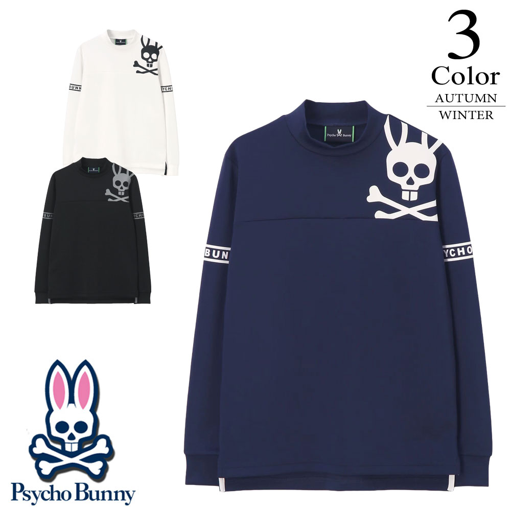 【P3倍】サイコバニー ゴルフウェア ラインスリーブロゴ モックネックTシャツ gf640 【L寸：メンズ】 Psycho Bunny GOLF ゴルフウウエア シャツ メンズ【2025秋冬】【メール便】