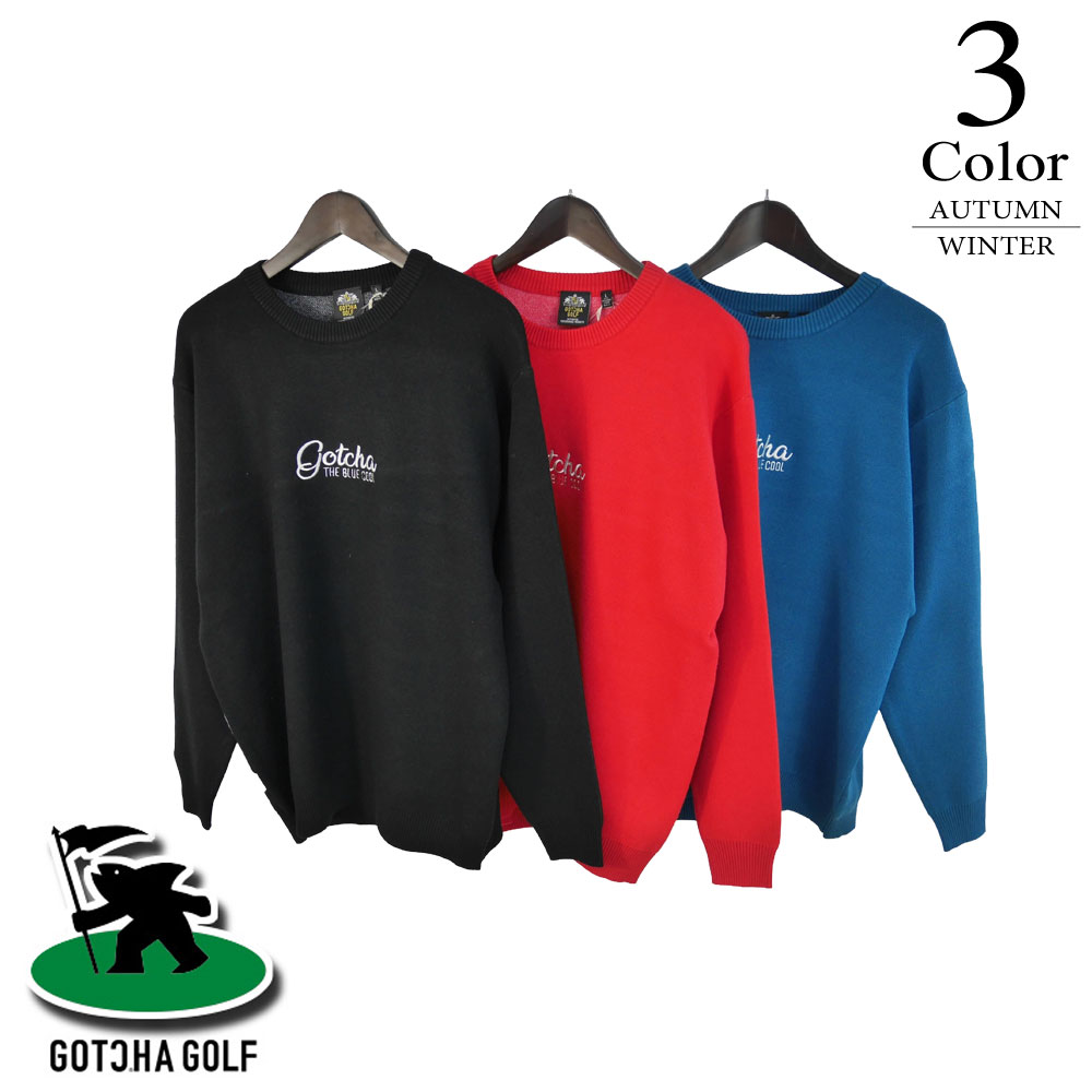 【P5倍】ガッチャゴルフ ゴルフウェア 静電気防止ウォッシャブル縦ロゴクルーニット 253gg1400 【M/L/XL寸：メンズ】GOTCHA GOLF ゴルフウエア セーター メンズ【2025秋冬】【期間限定クーポン】【メール便】