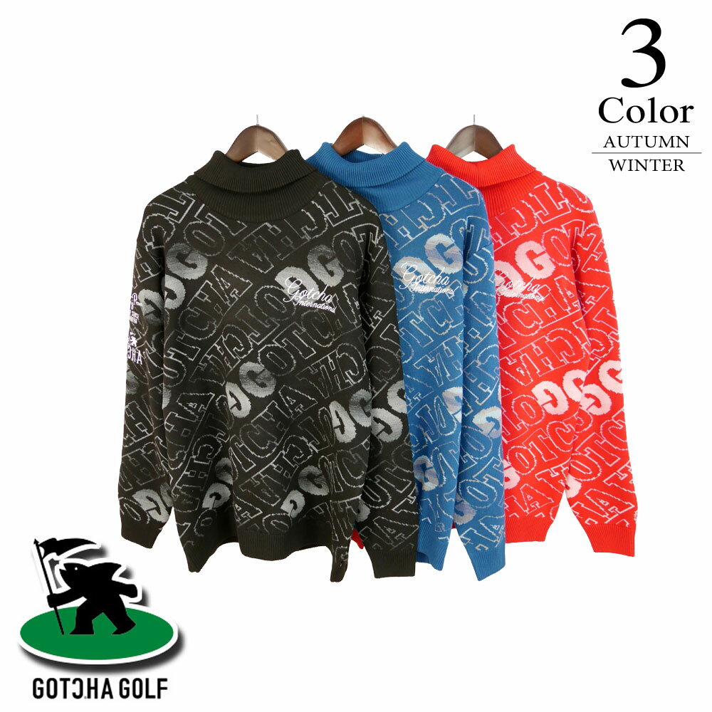 【P3倍】ガッチャゴルフ ゴルフウェア 静電気防止 ウォッシャブル 総柄 タートルネック ニット 253gg14..