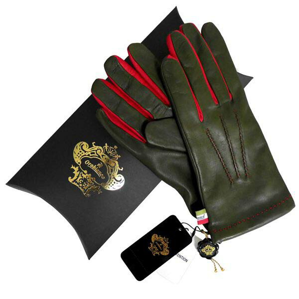 オロビアンコ OROBIANCO メンズ手袋 ORM-1406 Leather glove 羊革/ウール KHAKI サイズ：8.5（24cm） グリーン系 男性用 レザー