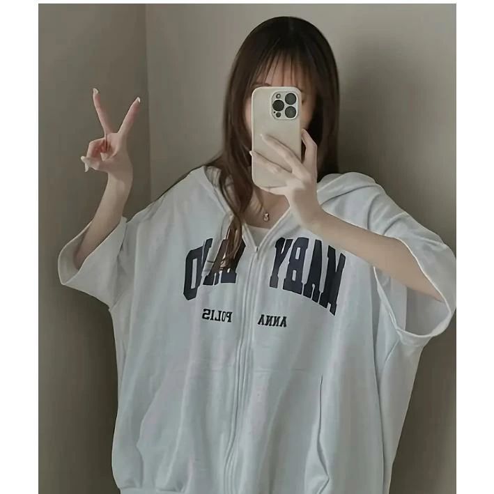 【楽天スーパーSALE】1枚 女性用 半袖フード付きカーディガンスウェットシャツ - グレー ポリエステル ..