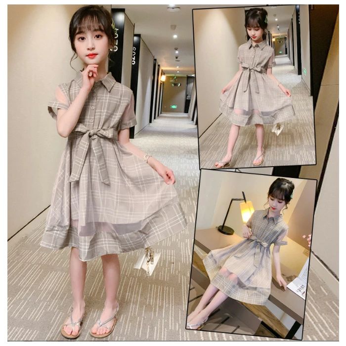 きくショップ楽天市場店の韓国子供服 ワンピース フォーマルワンピ 女の子 夏ワンピ 結婚式 パーティー 卒園式 入学式 卒業式 発表会 受験用 チェック柄 キッズ ガールズ Aラインスカート チュール オシャレ お洒落 110cm 120cm 130cm 140cm 150cm 160cm｜アングル2