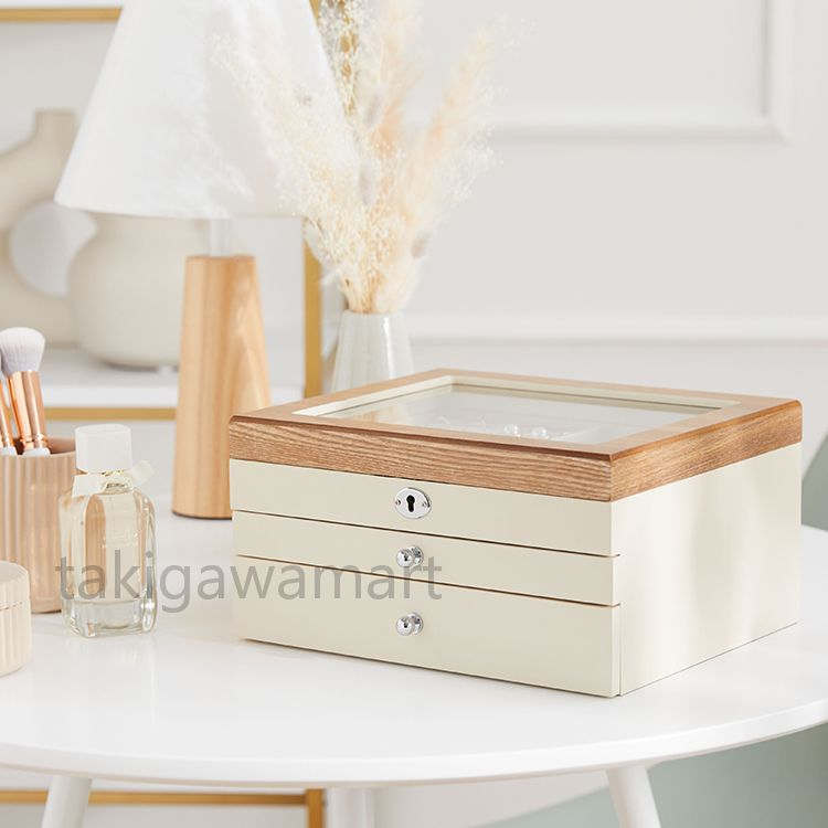 天然木製 引き出し式 3段収納 ジュエリーボックス アクセサリーケース 大容量 防ダスト高級感 ギフト ..