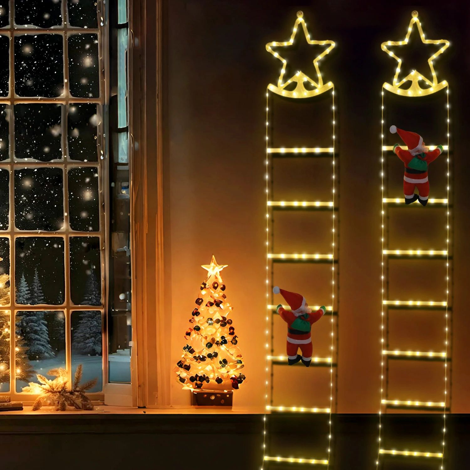 乐天商城 - クリスマス LED ライトストリング ホリデー クリスマス ラダーライト 軒先装飾 クリスマスライト イルミネーションライト 飾り デコレーション 雰囲気ライト 室内装飾 電池付属なし温白色光1個 ライトストリング 2m LED球数-205球