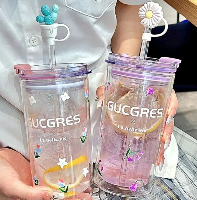 マグボトル 直飲み ガラス グラス マグカップ コップ 蓋付き ふた ストロー付き タ...
