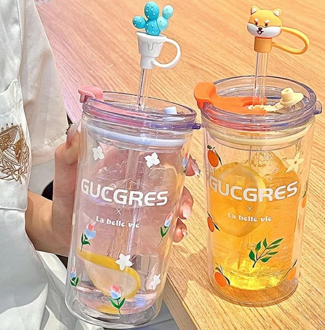 マグボトル 直飲み ガラス グラス マグカップ コップ 蓋付き ふた ストロー付き タ...