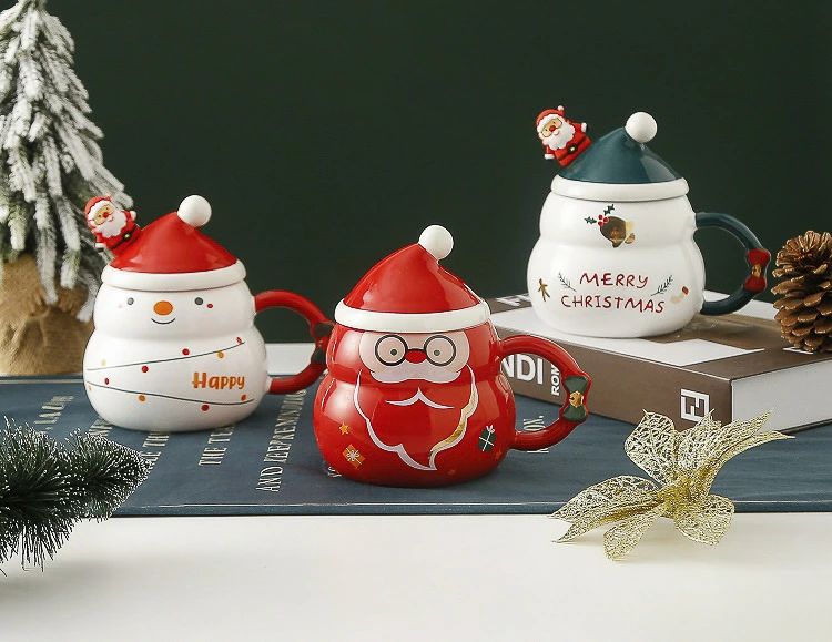 クリスマスコップ 可愛いコップ ハロウィーン ギフト プチギフト マグカップ コップ 食器 プレゼントマグカップ コーヒーカップ おしゃれ かわいい 蓋付き 陶器 聖夜 誕生日 プレゼント 女性