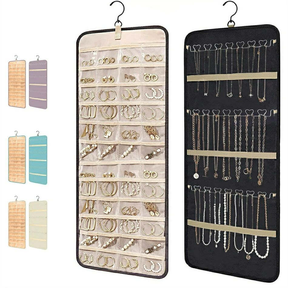 納 吊り下げ式ジュエリーオーガナイザー 収納ロール ハンガー付き メタルフック付き ジュエリーホルダ..