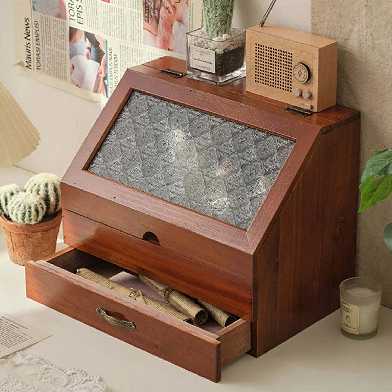 収納ボックス メイクボックス 大容量 木製 コスメボックス 収納 キッチン 可愛い おしゃれ 卓上 小物入れ 小物収納 引き出し 文房具 化粧品 メイクケース 収納 スキンケア インテリア ナチュラル ヴィンテージ