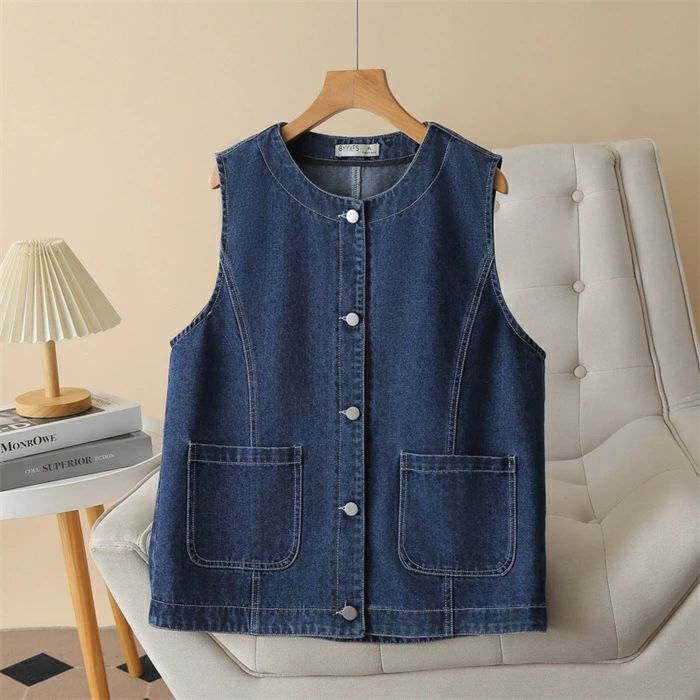 デニム ベスト ジレ レディース デニム ジレ ノースリーブ トップス ジレベスト デニムベスト ノーカラー 春 秋 冬 大きいサイズ 前開き ベストジレ ベスト 重ね着 レイヤード風 カーディガン 大人 カジュアル アウター ジャケット デニム 3