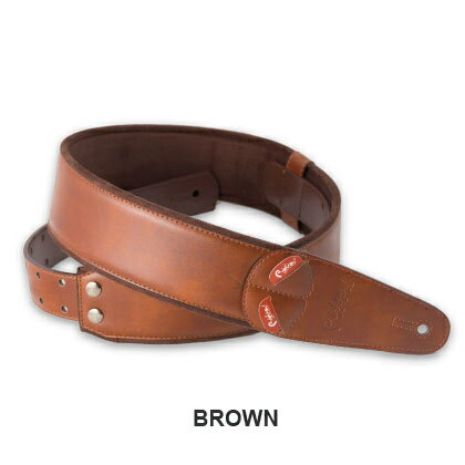 Righton! STRAPS　CHARM BROWN MOJO Seriesギター、ベース用ストラップ CHARM（チャーム）シンプルな色で惹きつけ、ストレートな魅力を放つモデル。 カラフルなラインナップからギターの色に合わせた組み合わせを楽しんで下さい。 表面に採用された素材は耐久性をテストされた合成皮革。 裏地のマイクロファイバーは吸水性に優れており滑りにくいので、演奏時の快適性を高めています。 また、5mm厚のラテックスをパッドに使用。クッション性を高め、肩への負荷を軽減させます。 RAS調整システムにより95〜145センチメートル間を20段階で長さ調整が可能。 5