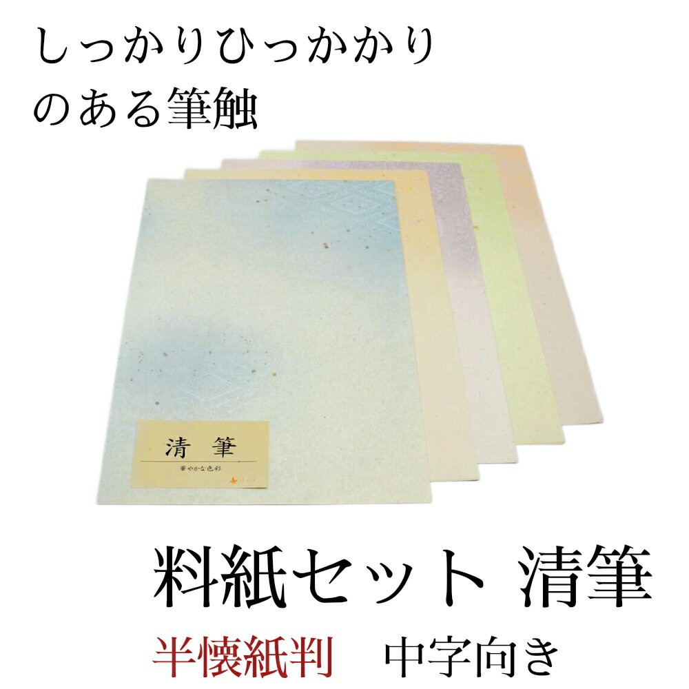 ≪ポイント3倍+クーポン有り≫ 書道 かな 料紙 半懐紙 仮名料紙セット 『清筆』 半懐紙判 5種×各10枚(50枚入り) 中字かな向き 仮名 かな 料紙 上品...