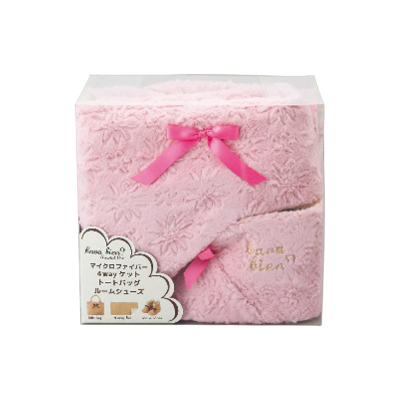 マイクロファイバー ルームシューズ・バッグ・4ウェイケットセット ピンク 香典返し 御供 粗供養 詰め合わせ ギフト プレゼント 割引 景品 品物 新築祝い 結...