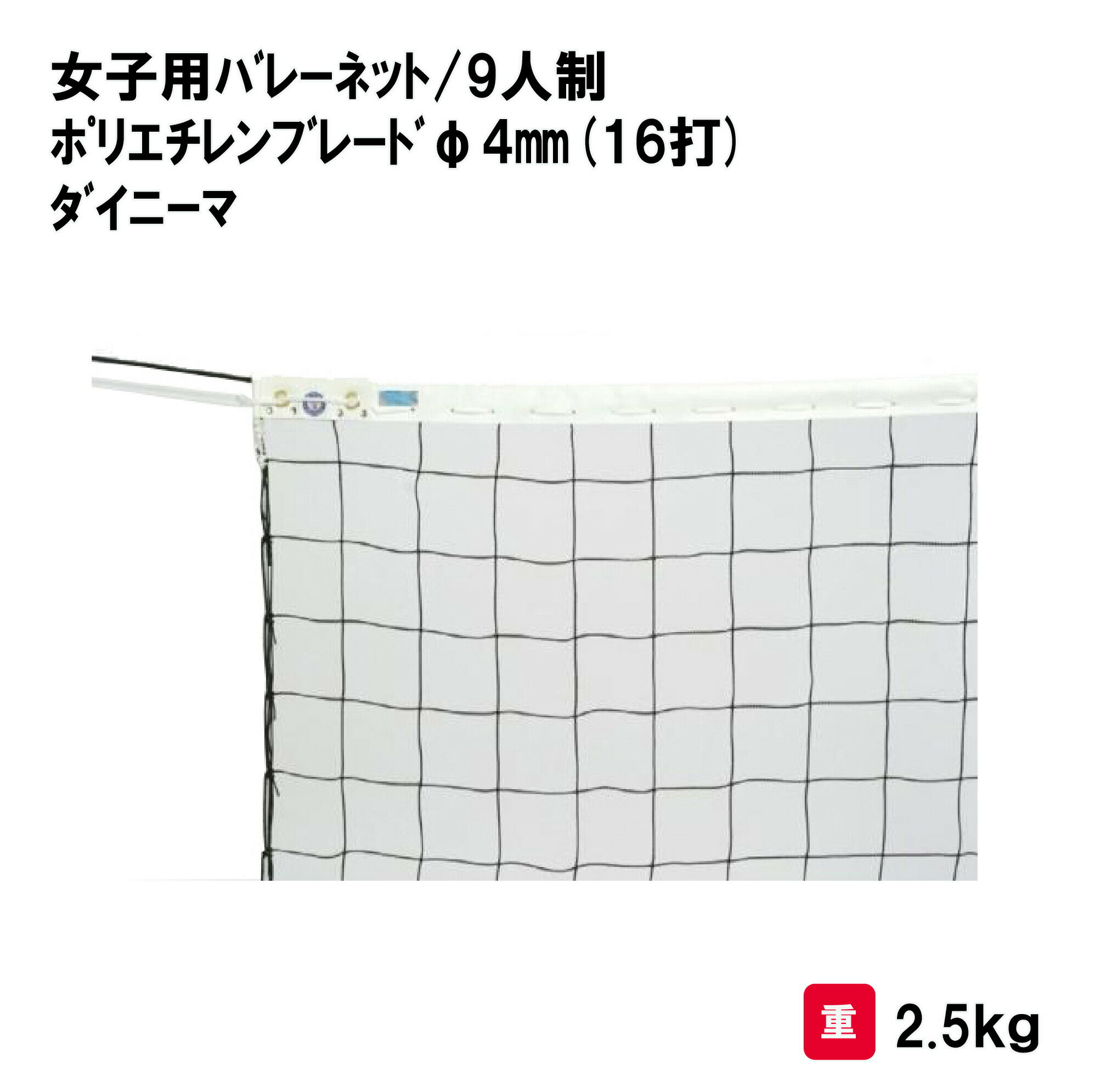 商品詳細 メーカー名 三和体育 サイズ ネット幅1m×長さ10m・ワイヤー長さ15m 重量：2．5kg スペック ネット材質・太さ：ポリエチレンブレードφ4mm(16打) ワイヤー：イザナス／片ワッカ 検定AA 白帯ポリエステル サイドベルト付 商品説明 その他 ================================================================= 　　注意事項：お使いのモニターの発色具合によって、実際のものと色が異なる場合がございます。 　================================================================= 沖縄・離島は運送便の都合上、配送不可となります。