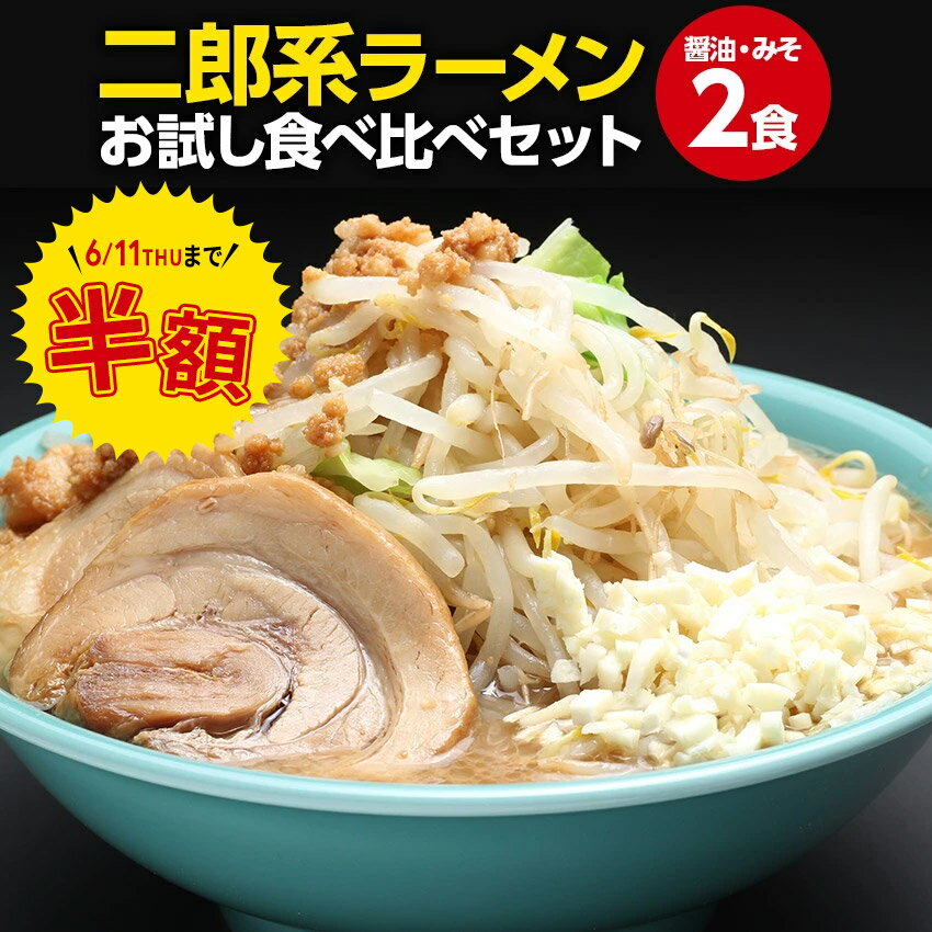 【スーパーセール 半額！〜6/11】二郎系 ラーメン 送料無料 ≪醤油＆味噌 食べ比べ お試し・2食〜セット）≫ メール便 1000円ポッキリ 二郎系インスパイア 次郎系 ラーメン オーション麺 極太麺 背油 とんこつ お取り寄せ 生麺