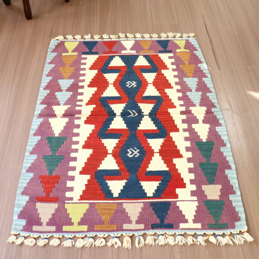 Rakuten - 【15%OFFクーポン対象】カイセリキリム　トルコ 手織りキリム 113×83cm チェイレキサイズ