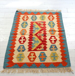【15%OFFクーポン対象品】カシュカイ族の手織りキリム94×66cm発色のよいカラフルモチーフ