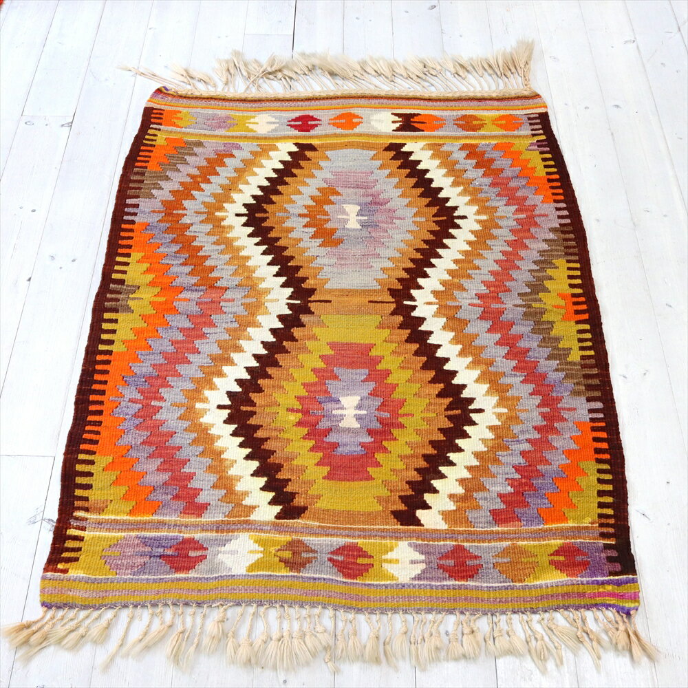 【15%OFFクーポン対象】オールドキリム アンタルヤ120×90cmジグザグのイーブルアイ