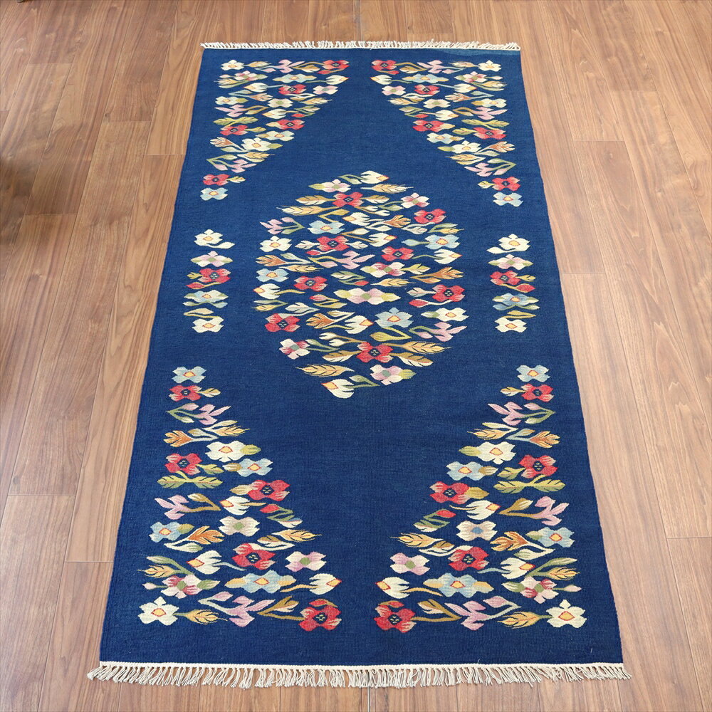 手織りキリム・ルーマニア196×100cm花のモチーフ