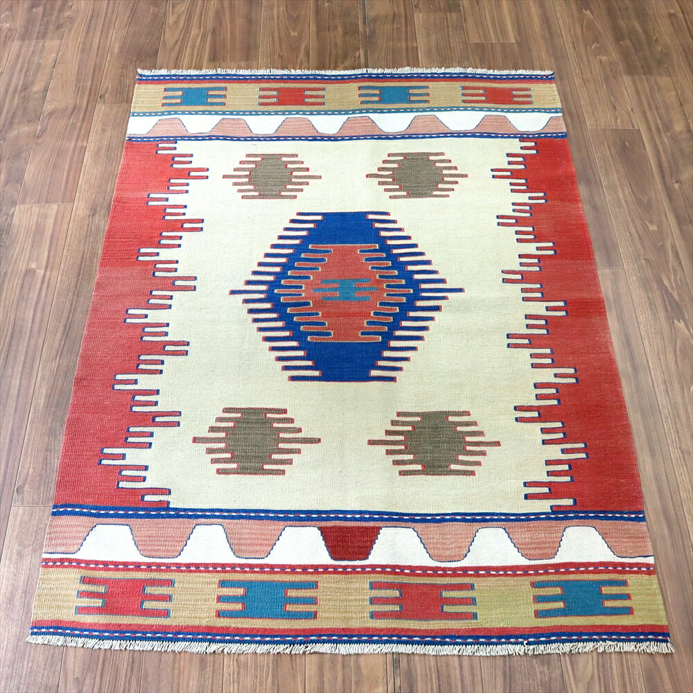 【15%OFFクーポン対象】トルコ手織りキリム・ウシャク166×122cmパルマクルのモチーフ