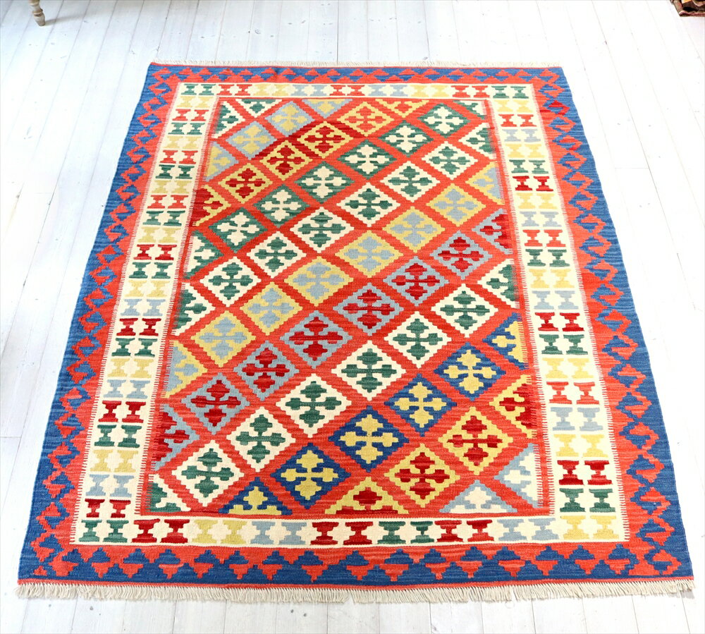 261 cm X 352 cm - イラン手織りキリム カシュカイキリム195×155cmセンターラグサイズ