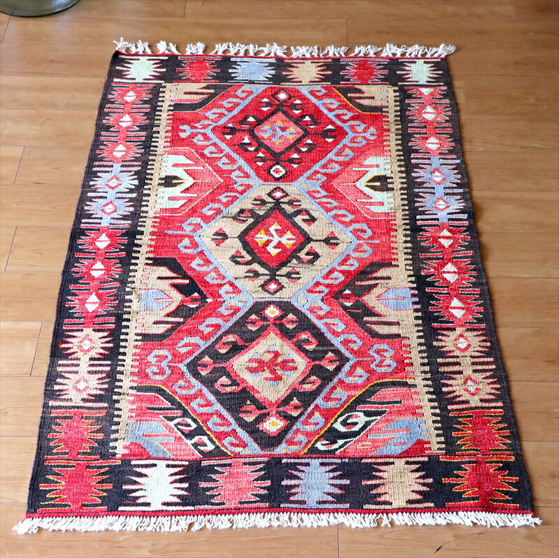 【15%OFFクーポン対象】オールドキリム カイセリ144×89cm3つのひし形 ドラゴンの爪