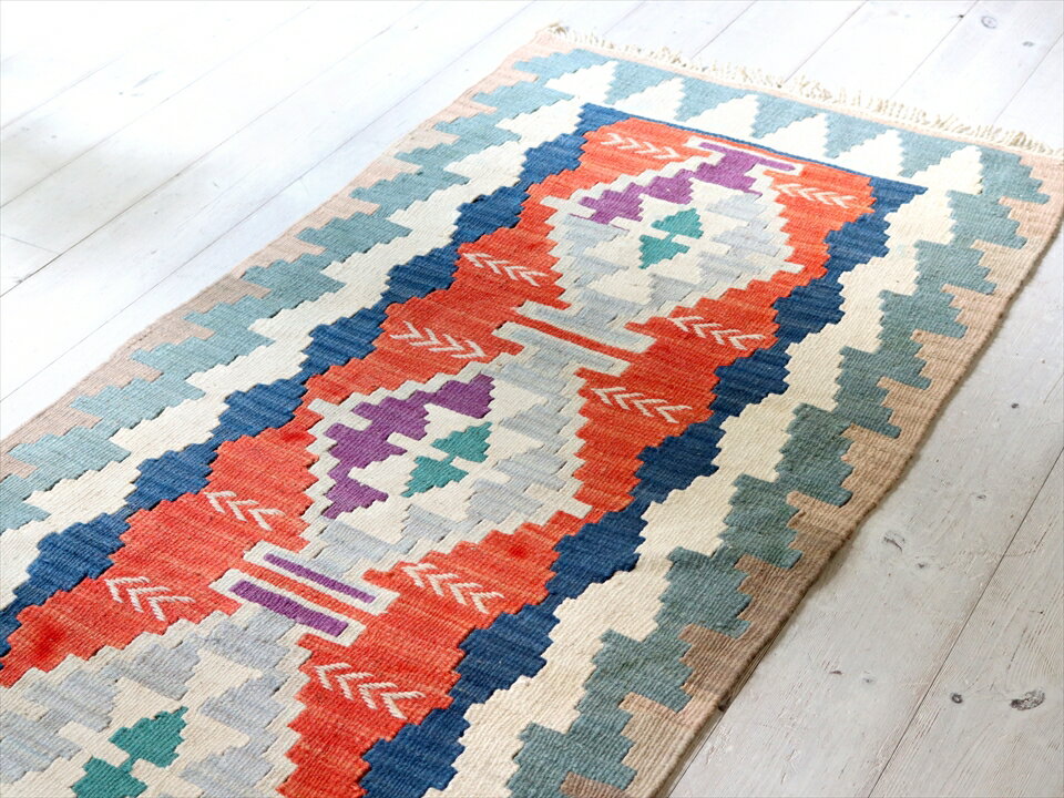 【15%OFFクーポン対象品】トルコの手織りキリム カイセリ184×63cmベレケットと麦の穂のモチーフ [2]