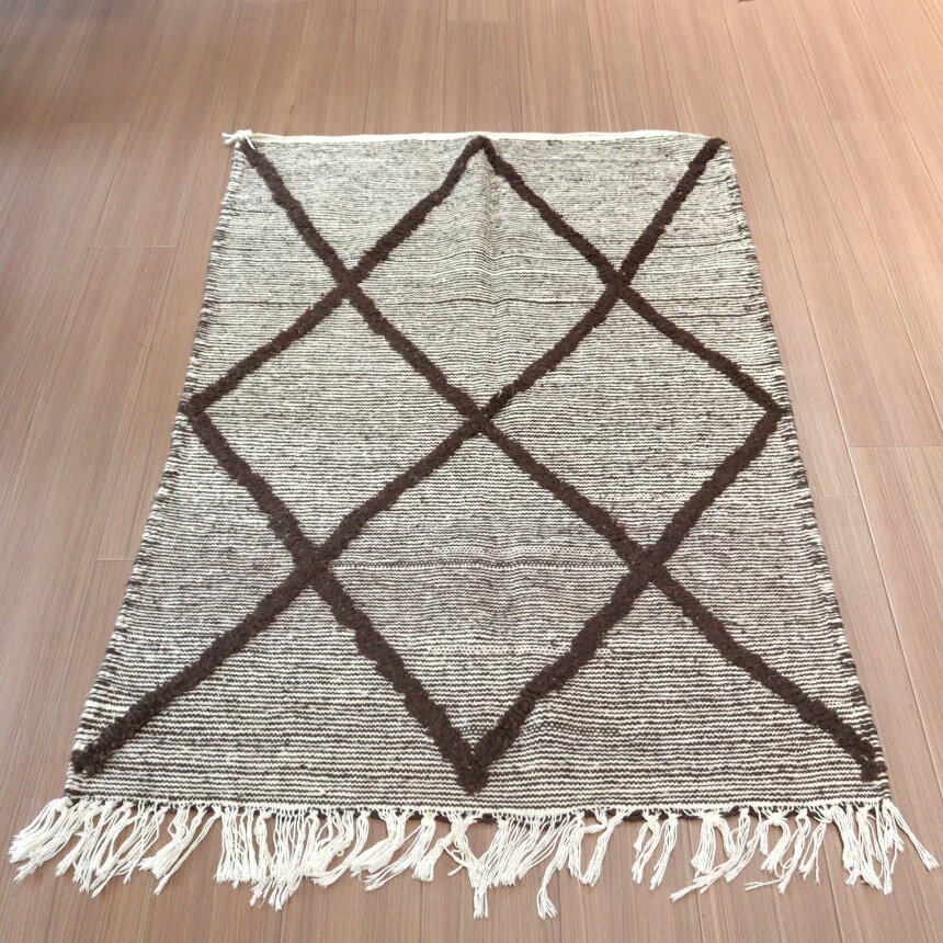 Rakuten - 【15%OFFクーポン対象】モロッコキリム ザナフィ 143×91cm 連なるひし形　ブラウン