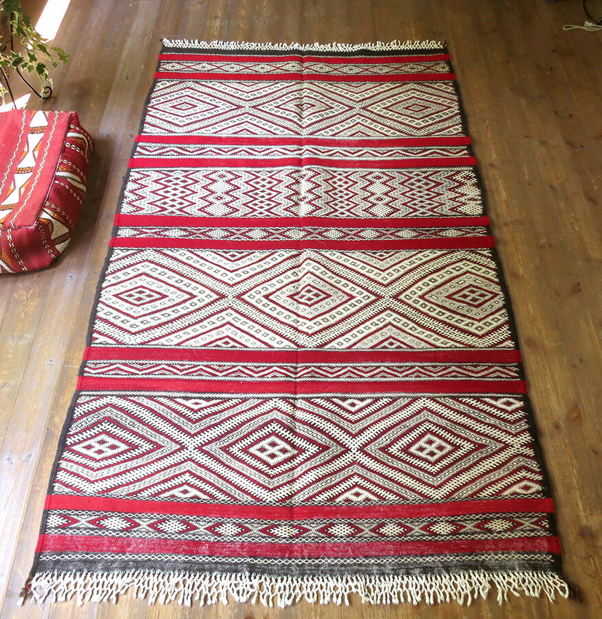 Rakuten - 【15%OFFクーポン対象】オールドキリム モロッコ　Zaiane ゼアン 219×127cm 細かく複雑なジジム織り