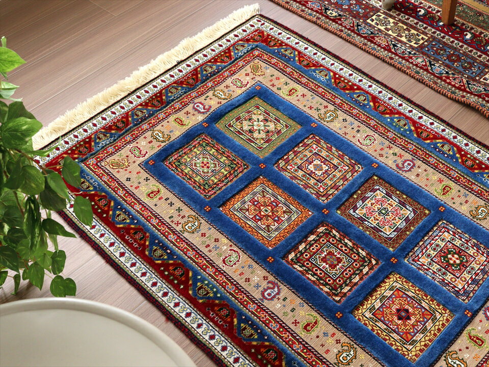 【15%OFFクーポン対象品】バルーチスマック 細かな織りのスマックキリム112×81cm幾何学モチーフとメダリオン [2]