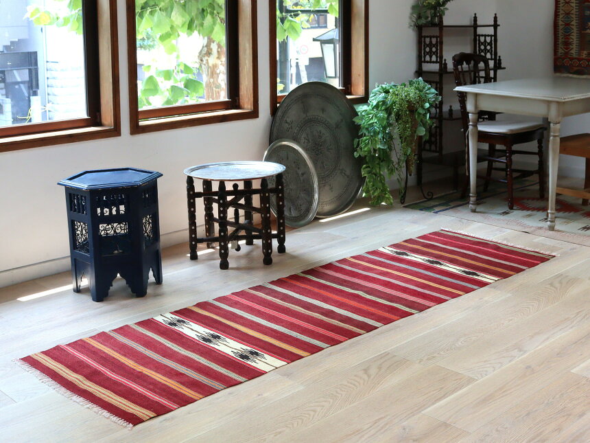オールドキリム シリフケ ストライプ 241×68cm 細かく薄手の織り テント布 [2]