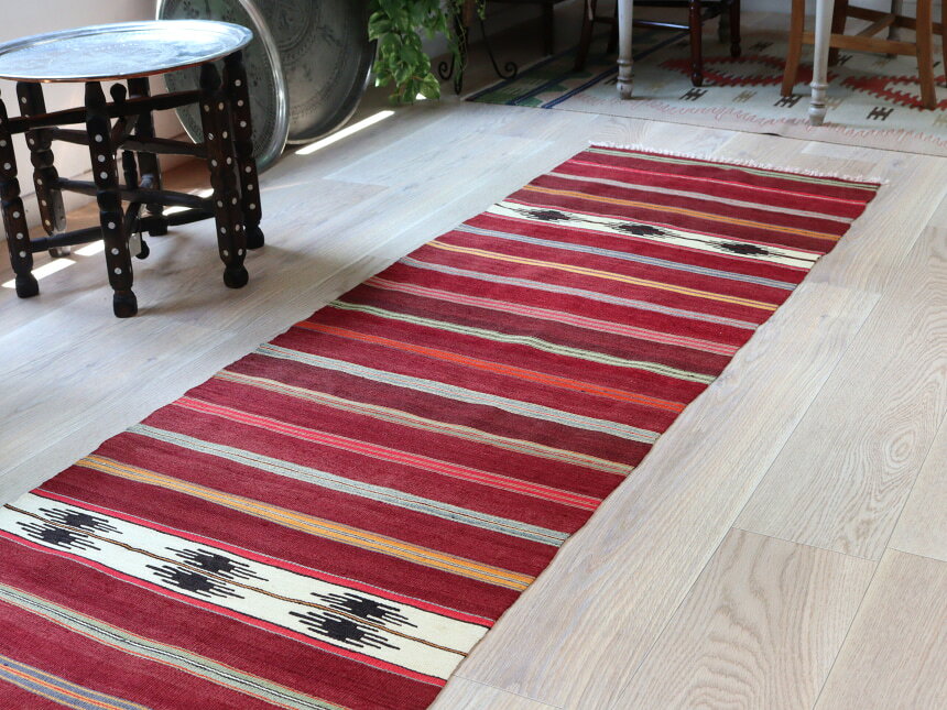 オールドキリム シリフケ ストライプ 241×68cm 細かく薄手の織り テント布 [3]