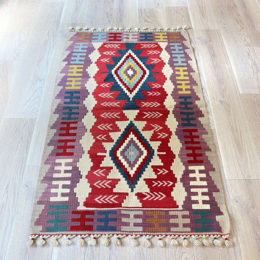 Rakuten - 【15%OFFクーポン対象】手織りキリム トルコ カイセリ 147×83cm イーブルアイ