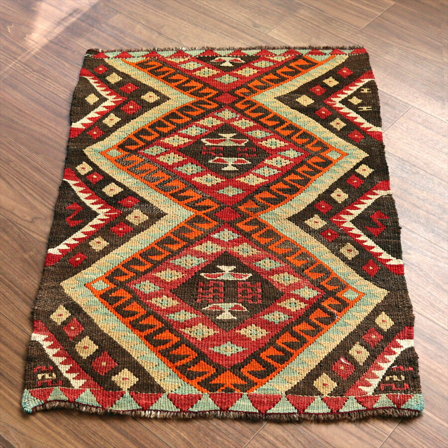 Rakuten - 【15%OFFクーポン対象】オールドキリム シワス 90×64cm ヤストゥク 連なるドラゴン ブラウン