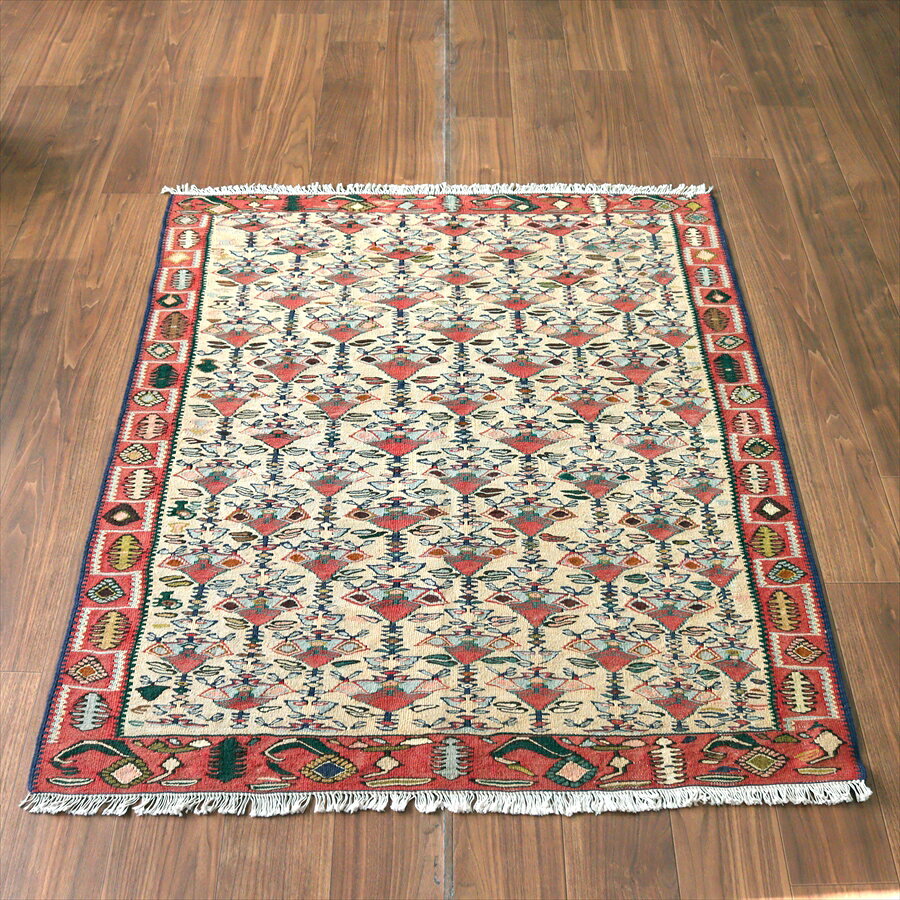 Rakuten - 【15%OFFクーポン対象】イランの手織りキリム セネ 144×119cm 花束のモチーフ