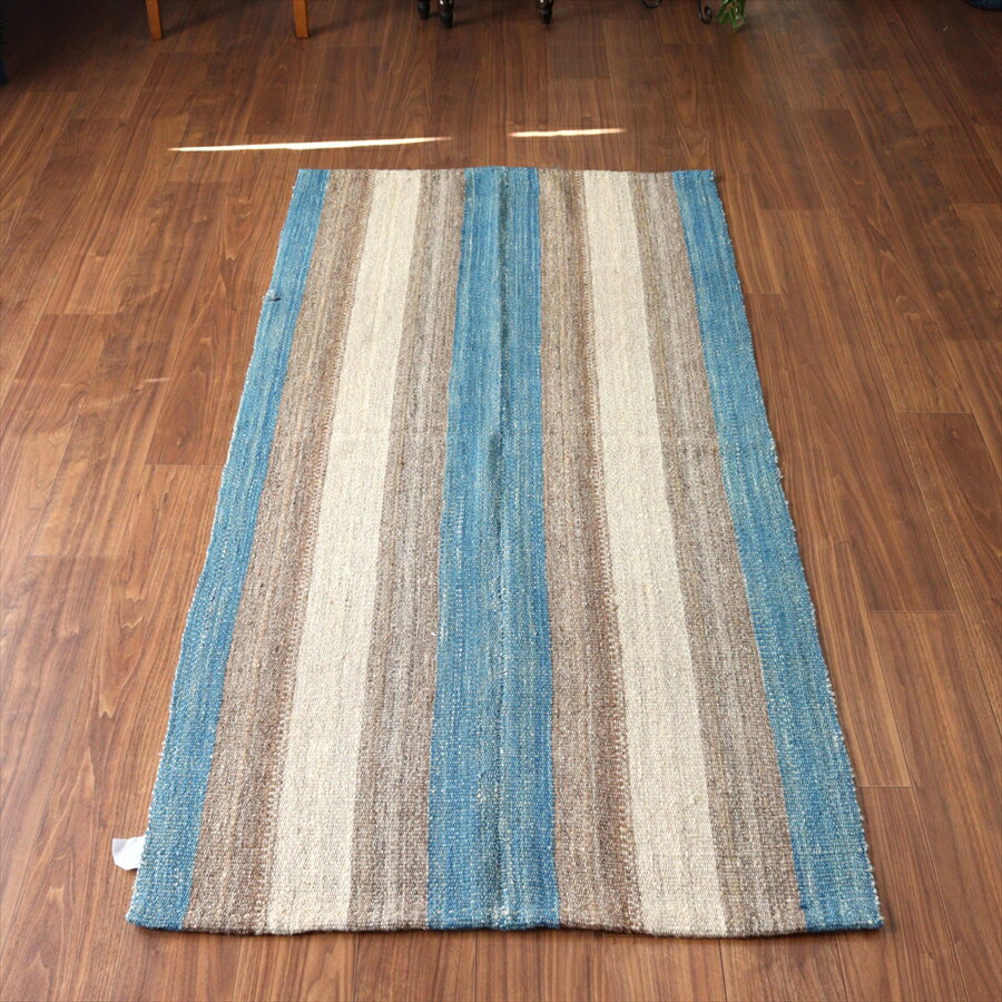 Rakuten - 【15%OFFクーポン対象】トルコの手織りキリム カルス 198×98cm ストライプ アイボリー＆ブラウン