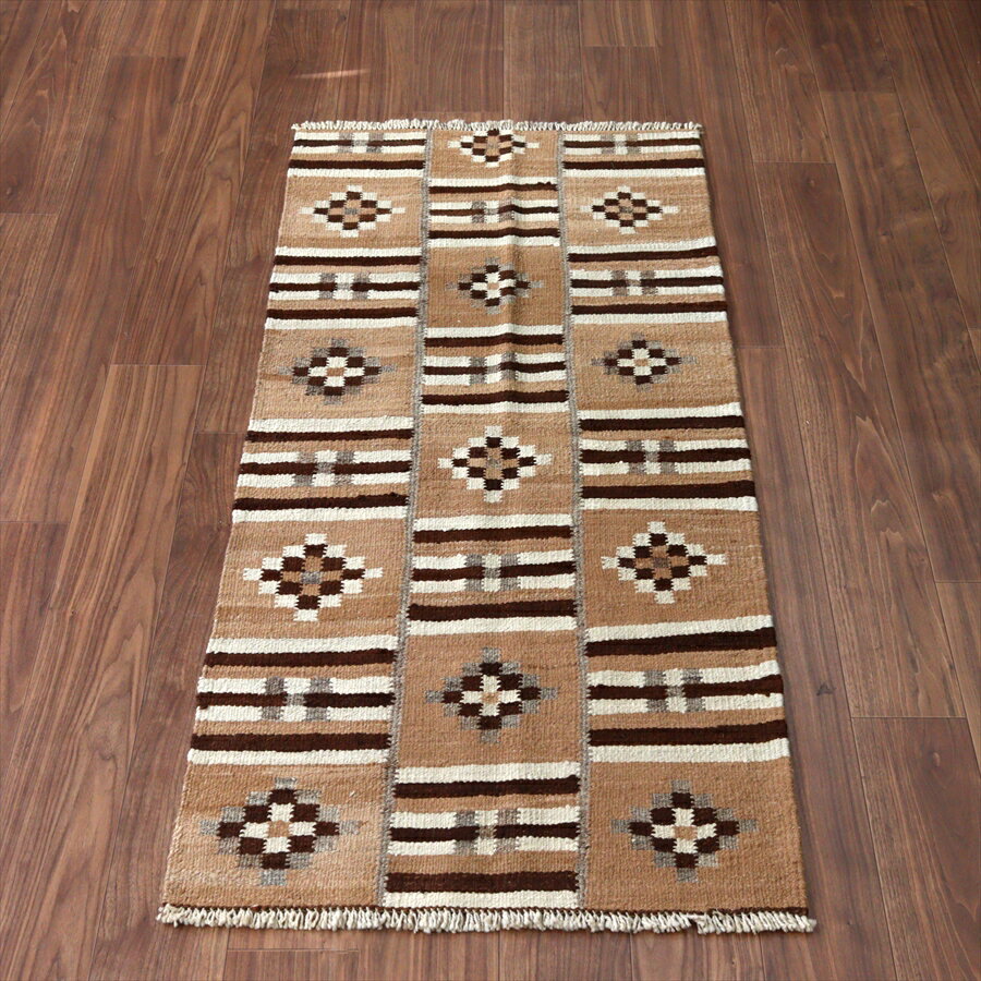 Rakuten - トルコの手織りキリム カルス 162×76cm 幾何学モチーフ ブラウン