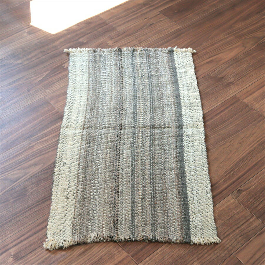 Rakuten - 【15%OFFクーポン対象】トルコの手織りキリム カルス 89×51cm ブラウン＆アイボリー ストライプ