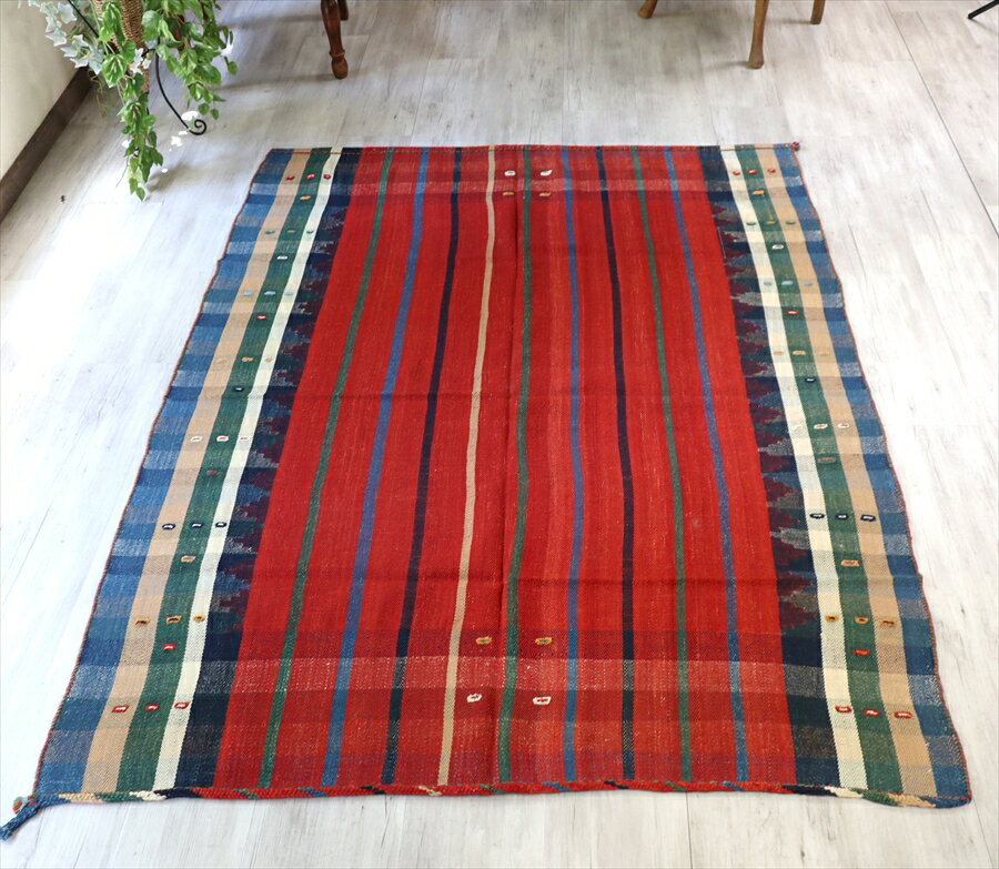 【15%OFFクーポン対象】Zollanvari　草木染のジャジム　レッド202×158cmカシュカイ族のキリム