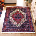 【15%OFFクーポン対象品】トライバルラグ・イランの絨毯/リビングサイズ・セッヂャーデ154×120cmサナンダージ/六角形のメダリオン・アラベスク模様