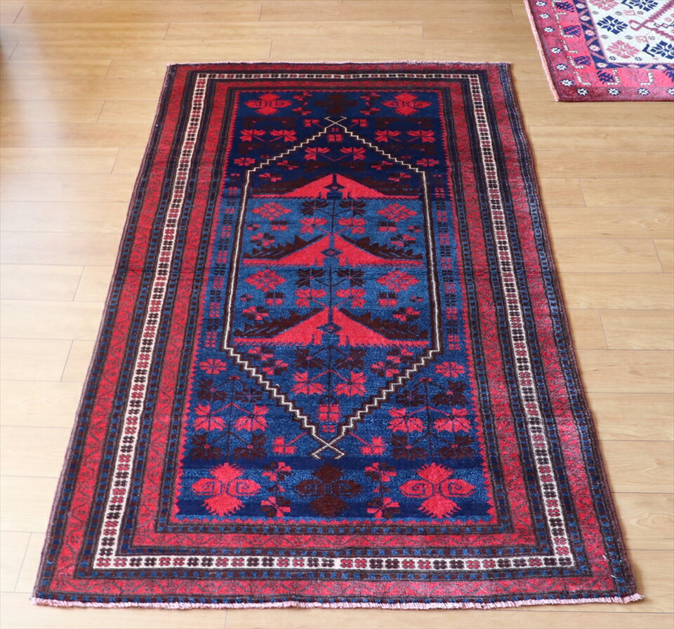 Rakuten - トルコじゅうたん ヤージベディル212×113cmネイビー＆レッド