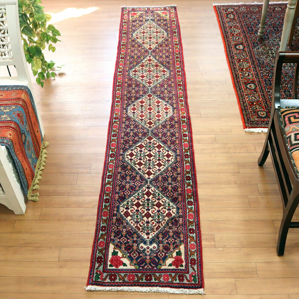 【15%OFFクーポン対象】手織り絨毯 ビジャール258×48cm小花とメダリオン