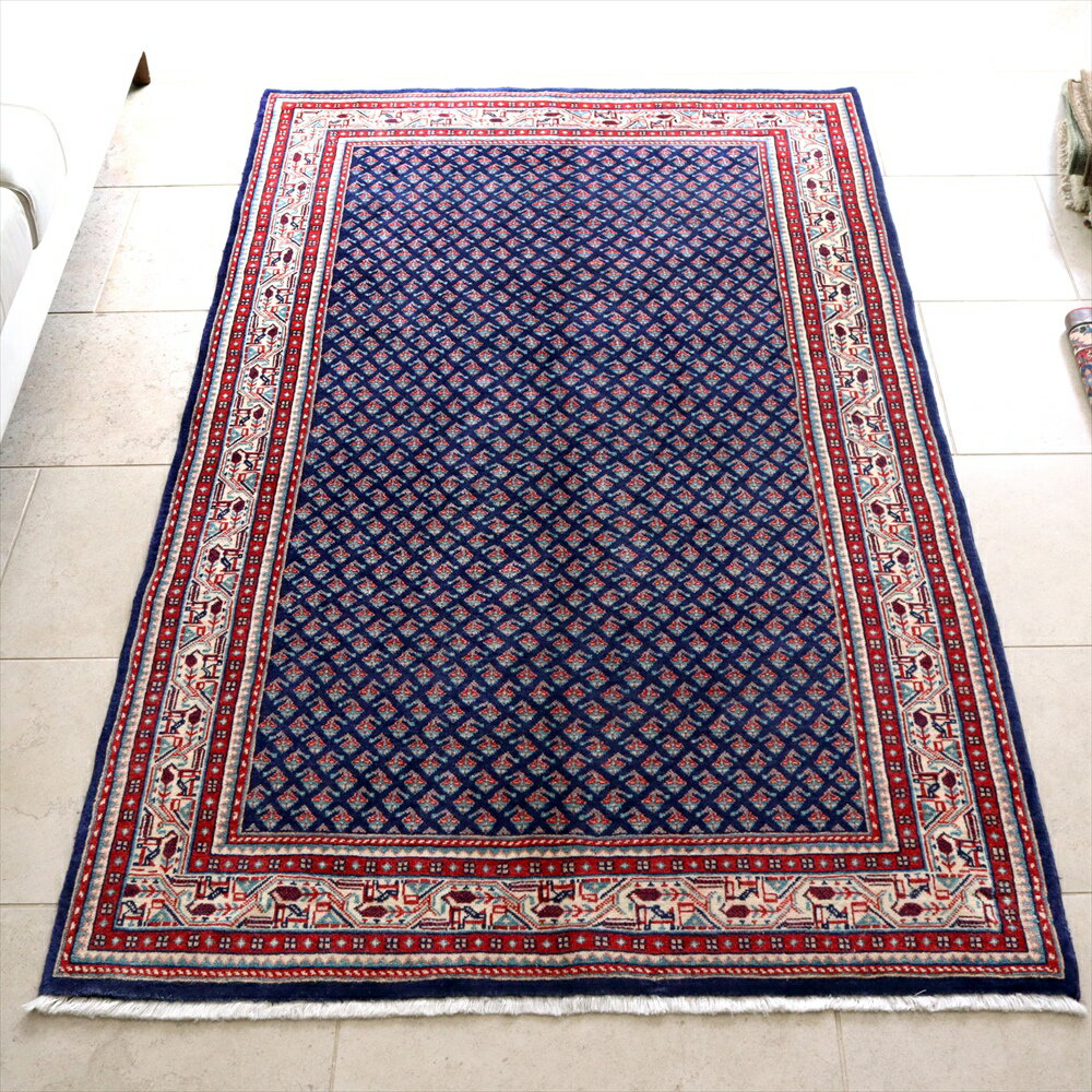 ペルシャ絨毯　部族絨毯　サルーク　センターラグ210×130cmボテ（ペイズリー）モチーフ・ブルー