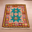 【15%OFFクーポン対象品】トライバルラグ グチャン の素朴な手織りラグ79×62cmトルコブルーの星