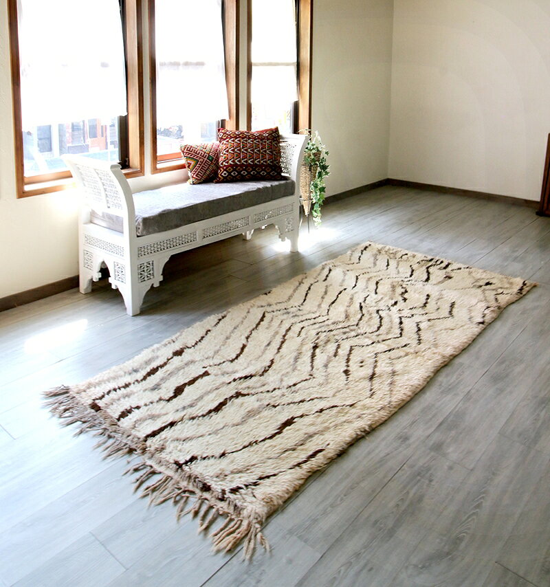 モロッコラグ アジラル モノトーン 249×113cm Morroco Berber Rug Azilal ジグザグ [2]