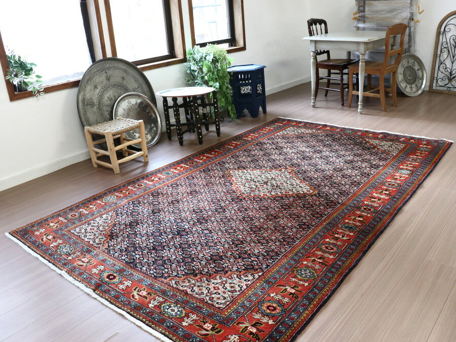 【15%OFFクーポン対象】ペルシャ絨毯 アルデビル 【別倉庫】 267×163cm ヴィンテージラグ ヘラティ文様 ネイビー 水色 kilims-10214690 ガラタバザール(キリム&ラグ) サンプル画像2