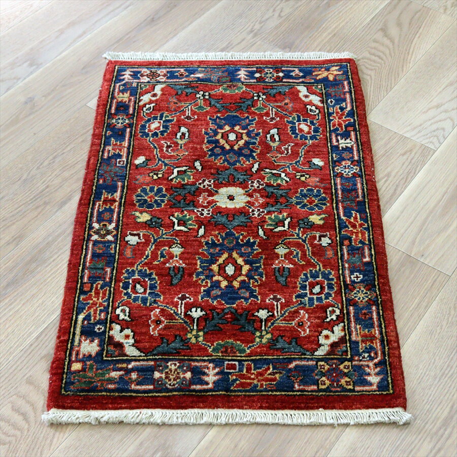 Rakuten - 【15%OFFクーポン対象】トルコの手織り絨毯 レッド 草木染 98×62cm フラワーデザイン 手織りラグ